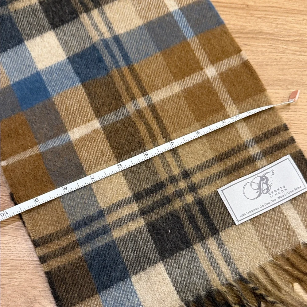 Elegant Plaid Scarf in Blue, Brown, and Cream